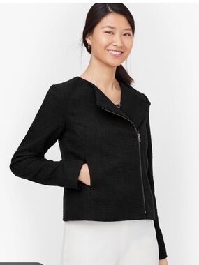 Talbots Black Textured Zip Front Jacket long sleeve 12 NWT